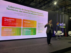Participação do Instituto Aupaba, sendo representado pela presidente Luciana De Lamare, no segundo dia da WTM, com o Workshop Design Regenerativo para os finalistas do Prêmio Turismo Responsável.